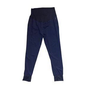 Maternity Activewear Pants XL Black/Navy Stretchy Nylon/Spandex Blend With Zippe